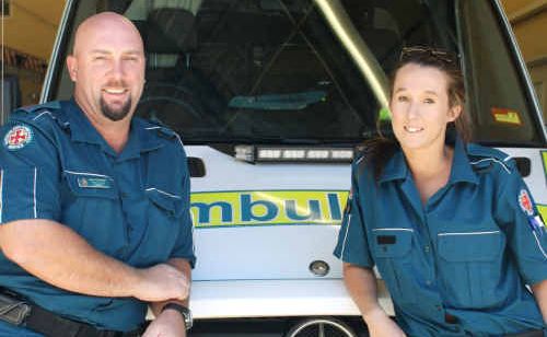 Emerald paramedics Brian Hurren and Kiani Cleveland. Emerald paramedics Brian Hurren and Kiani Cleveland.